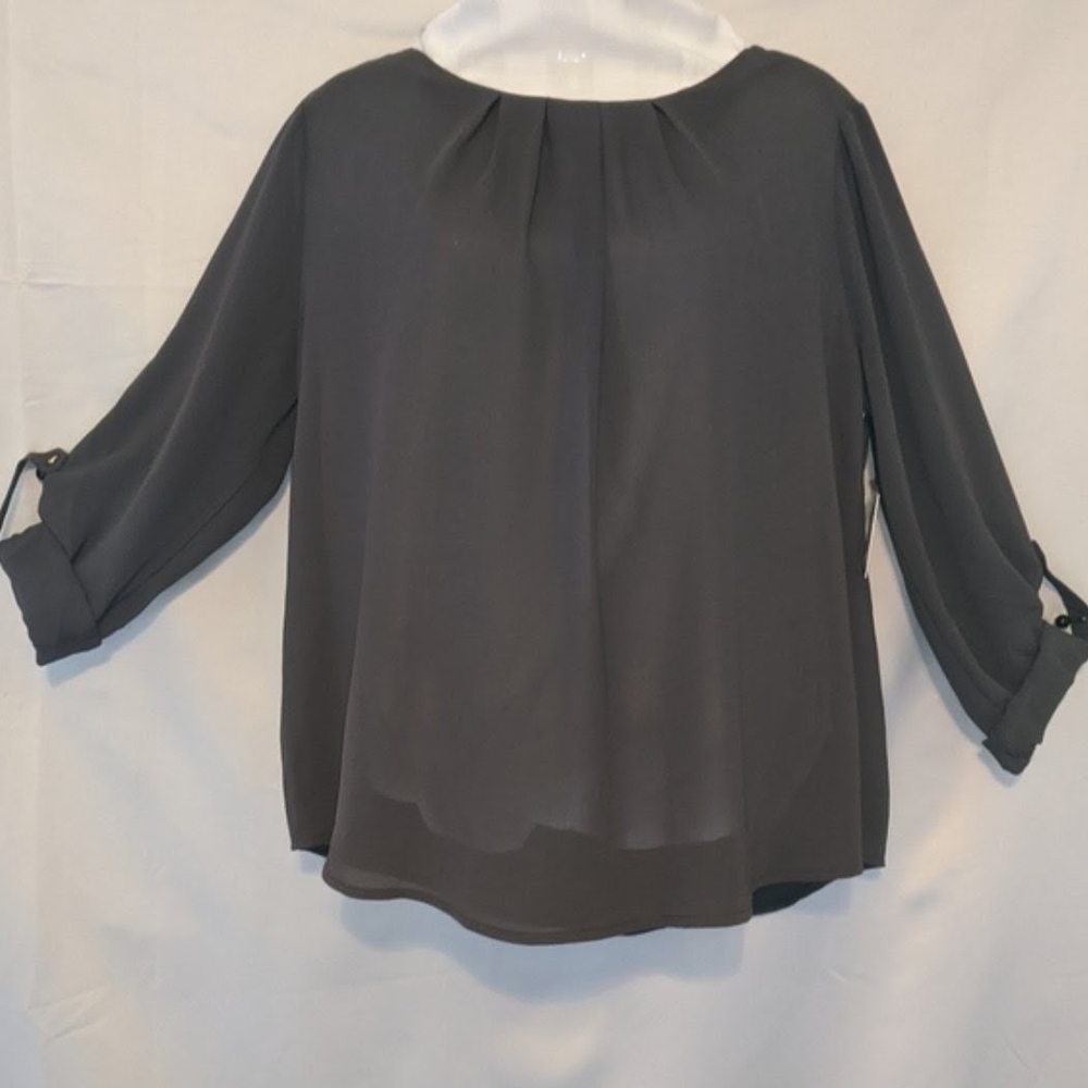 Meraki Charcoal Blouse with Buttoned Sleeves